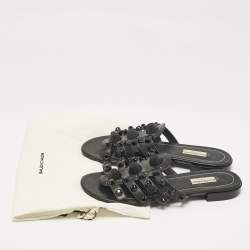 Pre Owned Balenciaga Black Arena Flat Slides Size 38