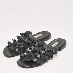 Pre Owned Balenciaga Black Arena Flat Slides Size 38