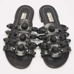 Pre Owned Balenciaga Black Arena Flat Slides Size 38