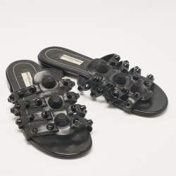 Pre Owned Balenciaga Black Arena Flat Slides Size 38