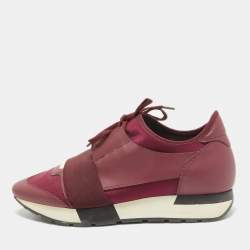 Balenciaga Burgundy Fabric and Leather Race Runner Lace Up Sneakers Size 39