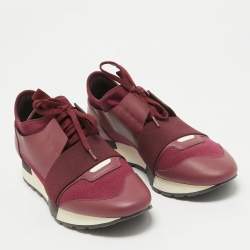 Balenciaga Burgundy Fabric and Leather Race Runner Lace Up Sneakers Size 39