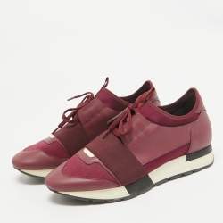 Balenciaga Burgundy Fabric and Leather Race Runner Lace Up Sneakers Size 39