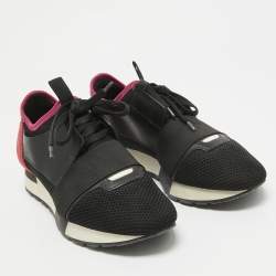 Balenciaga Black Leather and Mesh Race Runner Lace Up Sneakers Size 39