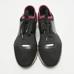Balenciaga Black Leather and Mesh Race Runner Lace Up Sneakers Size 39