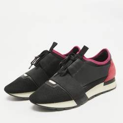 Balenciaga Black Leather and Mesh Race Runner Lace Up Sneakers Size 39
