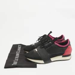 Balenciaga Black Leather and Mesh Race Runner Lace Up Sneakers Size 39