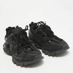 Balenciaga Black Faux Leather and Mesh Track Lace Up Sneakers Size 39