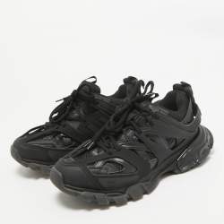 Balenciaga Black Faux Leather and Mesh Track Lace Up Sneakers Size 39