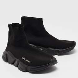 Pre Owned Balenciaga Black Fabric Speed Trainer High Top Sneakers Size 39