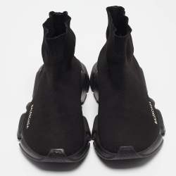 Pre Owned Balenciaga Black Fabric Speed Trainer High Top Sneakers Size 39