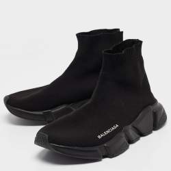 Pre Owned Balenciaga Black Fabric Speed Trainer High Top Sneakers Size 39