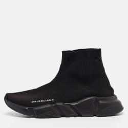 Pre Owned Balenciaga Black Fabric Speed Trainer High Top Sneakers Size 39