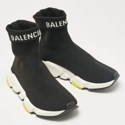 Balenciaga Black Knit Fabric Speed Trainer High Top Sneakers Size 37