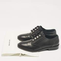 Balenciaga Black Leather Studded Oxfords Size 37