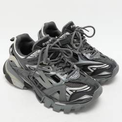 Pre Owned Balenciaga Grey Mesh and Rubber Track Low Top Sneakers Size 37