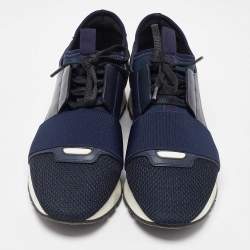 Pre Owned Balenciaga Blue Leather, Mesh and Suede Race Runner Low Top Sneakers Size 38