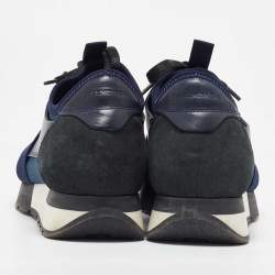 Pre Owned Balenciaga Blue Leather, Mesh and Suede Race Runner Low Top Sneakers Size 38