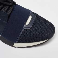 Pre Owned Balenciaga Blue Leather, Mesh and Suede Race Runner Low Top Sneakers Size 38