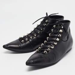 Balenciaga Black Leather Ankle Length Boots Size 40