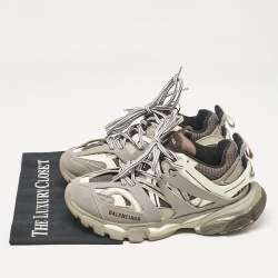 Balenciaga Grey Faux Leather and Mesh Track Lace Up Sneakers Size 38