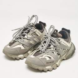 Balenciaga Grey Faux Leather and Mesh Track Lace Up Sneakers Size 38