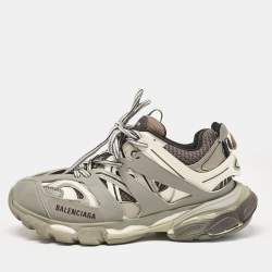 Balenciaga Grey Faux Leather and Mesh Track Lace Up Sneakers Size 38