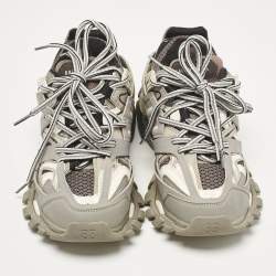 Balenciaga Grey Faux Leather and Mesh Track Lace Up Sneakers Size 38
