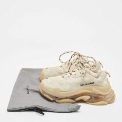 Balenciaga Beige Mesh and Faux Leather Triple S Sneakers Size 36