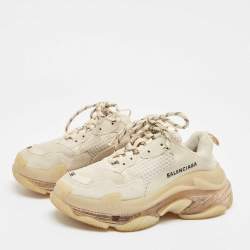 Balenciaga Beige Mesh and Faux Leather Triple S Sneakers Size 36