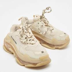 Balenciaga Beige Mesh and Faux Leather Triple S Sneakers Size 36