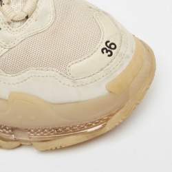 Balenciaga Beige Mesh and Faux Leather Triple S Sneakers Size 36