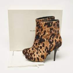 Balenciaga Brown Leopard Print Calf Hair Ankle Boots Size 39.5