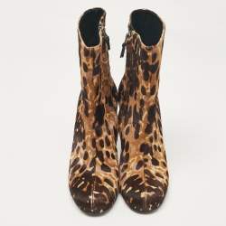 Balenciaga Brown Leopard Print Calf Hair Ankle Boots Size 39.5