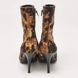 Balenciaga Brown Leopard Print Calf Hair Ankle Boots Size 39.5
