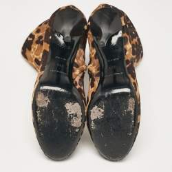 Balenciaga Brown Leopard Print Calf Hair Ankle Boots Size 39.5