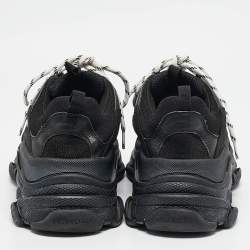 Pre Owned Balenciaga Black Mesh and Nubuck Triple S Lace Up Sneakers Size 42