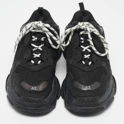 Pre Owned Balenciaga Black Mesh and Nubuck Triple S Lace Up Sneakers Size 42