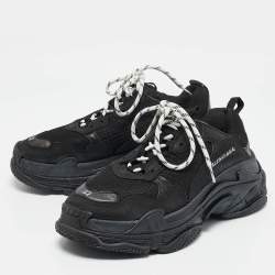 Pre Owned Balenciaga Black Mesh and Nubuck Triple S Lace Up Sneakers Size 42