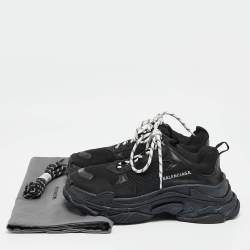 Pre Owned Balenciaga Black Mesh and Nubuck Triple S Lace Up Sneakers Size 42