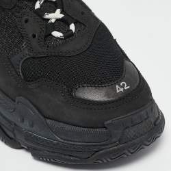 Pre Owned Balenciaga Black Mesh and Nubuck Triple S Lace Up Sneakers Size 42