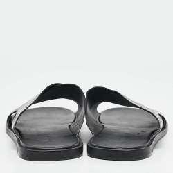 Balenciaga Black Croc Embossed Leather Flat Slides Size 41.5