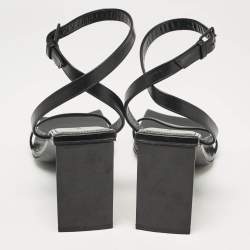 Pre Owned Balenciaga Black Leather Ankle Strap Sandals Size 37.5