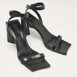 Pre Owned Balenciaga Black Leather Ankle Strap Sandals Size 37.5