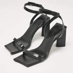 Pre Owned Balenciaga Black Leather Ankle Strap Sandals Size 37.5
