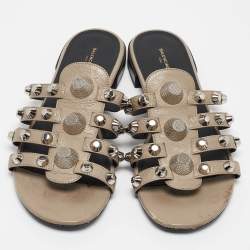 Balenciaga Grey Leather Arena Flat Sandals Size 39.5