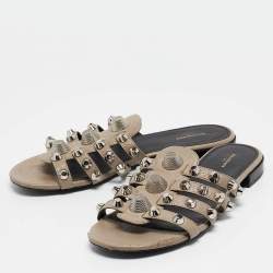 Balenciaga Grey Leather Arena Flat Sandals Size 39.5