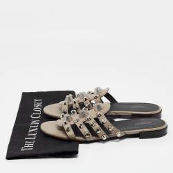 Balenciaga Grey Leather Arena Flat Sandals Size 39.5