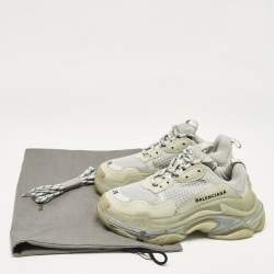 Balenciaga Grey Leather Mesh Triple S Low Top Sneakers Size 35