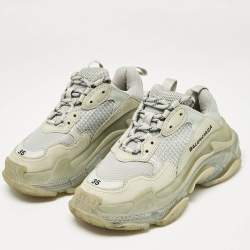 Balenciaga Grey Leather Mesh Triple S Low Top Sneakers Size 35